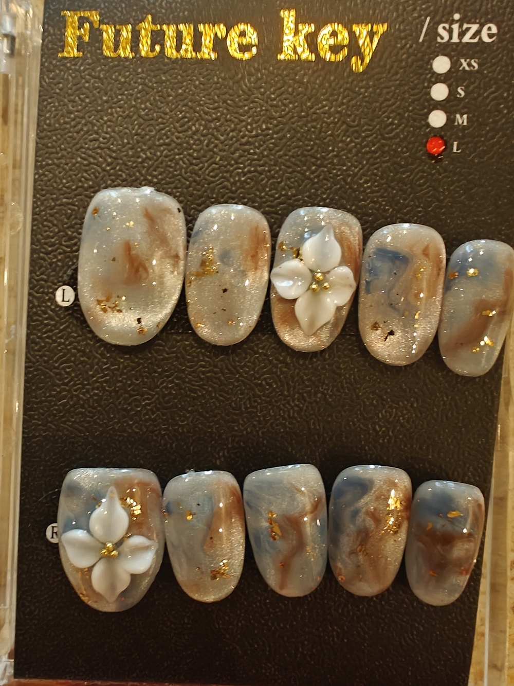 Blue Marble Floral Press-On Nail Set